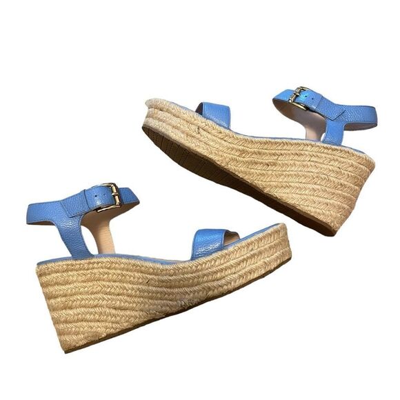 Kate Spade Tarin Espadrilles Alice Blue Tumbled Leather Sandals 9.5 NEW - Picture 1 of 6